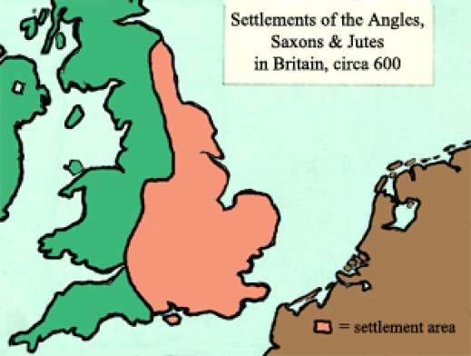 settlements of the Angles, Saxons and Jutes in Britain, circa 600